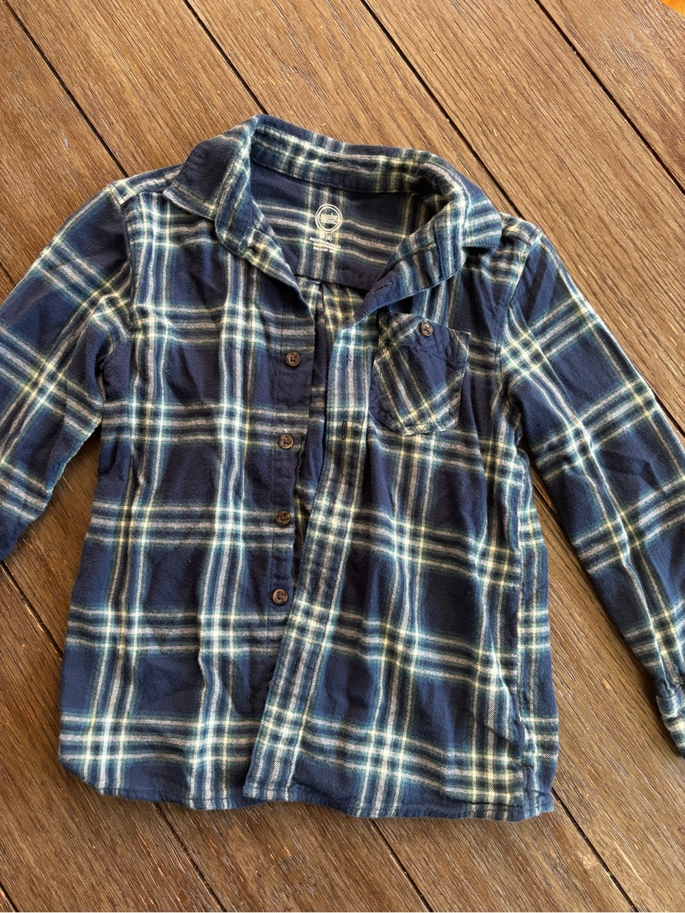 Kids Navy Plaid Button-Front Shirt